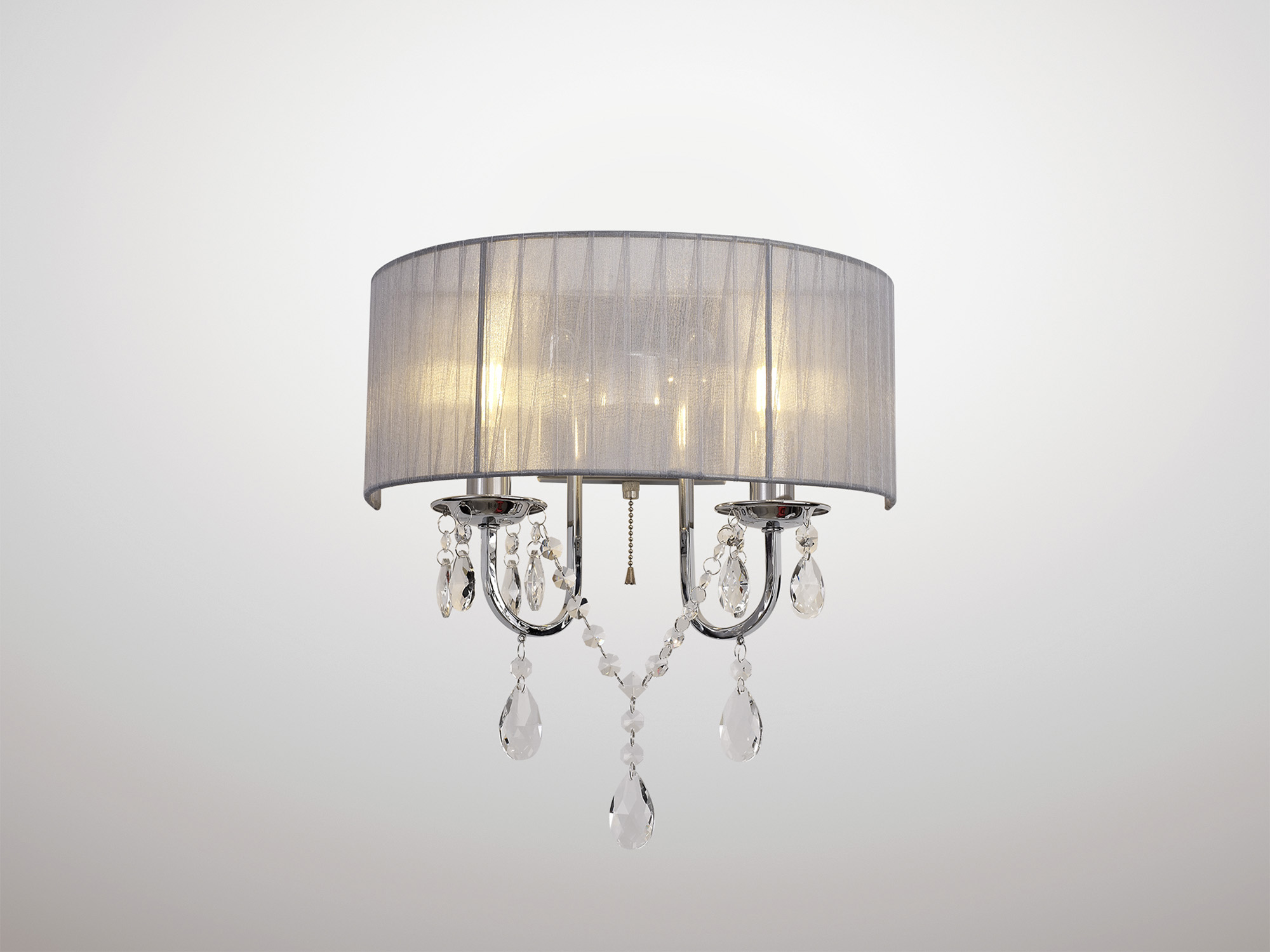 Olivia Polished Chrome-Grey Crystal Wall Lights Diyas Shaded Wall Lights